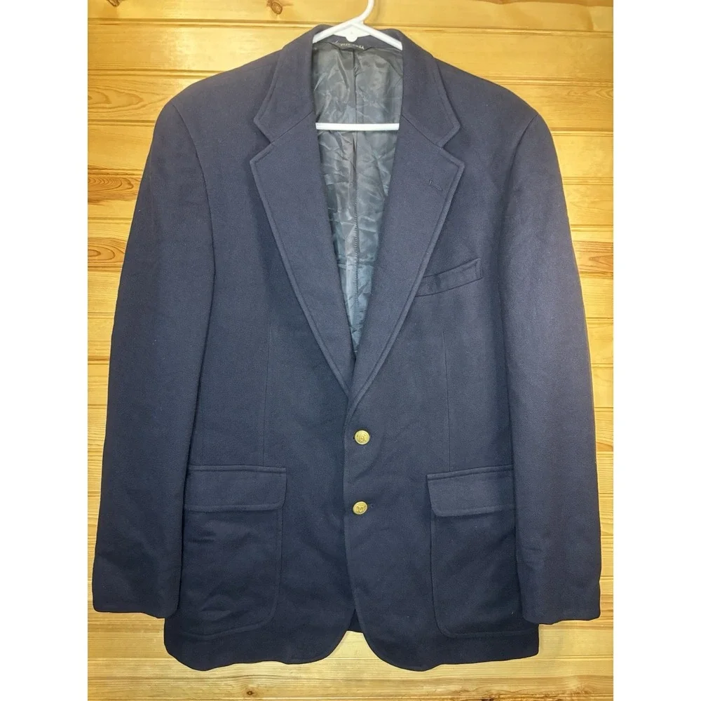 Vintage Polo‎ University Club Blazer 42 Blazer Navy Blue Wool Gold Button USA